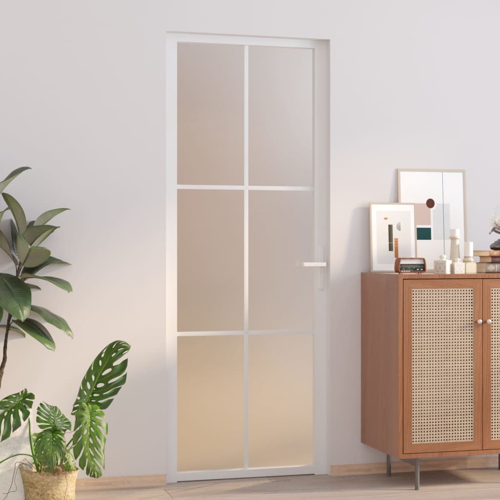 Sisäovi 76x201,5 cm valkoinen mattalasi ja alumiini - Sisustajankoti.fi