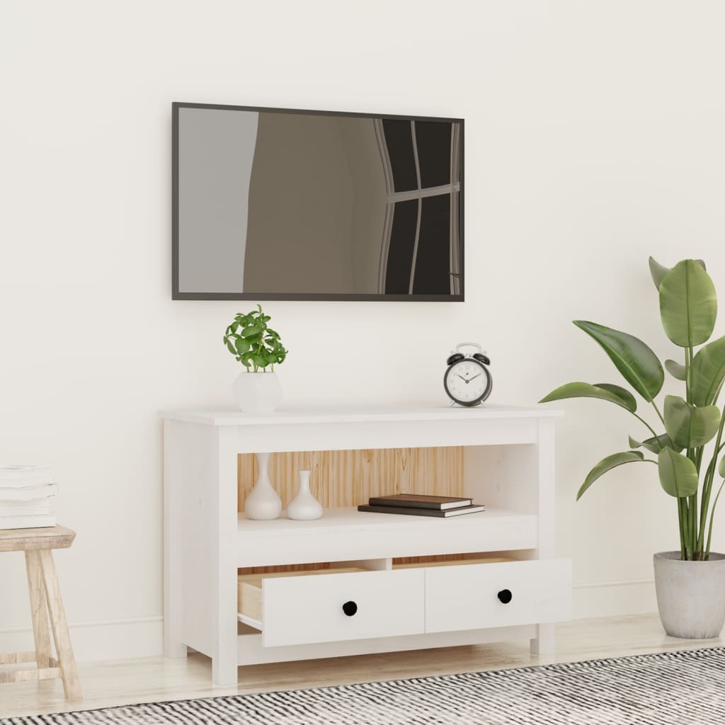TV-taso valkoinen 79x35x52 cm täysi mänty - Sisustajankoti.fi