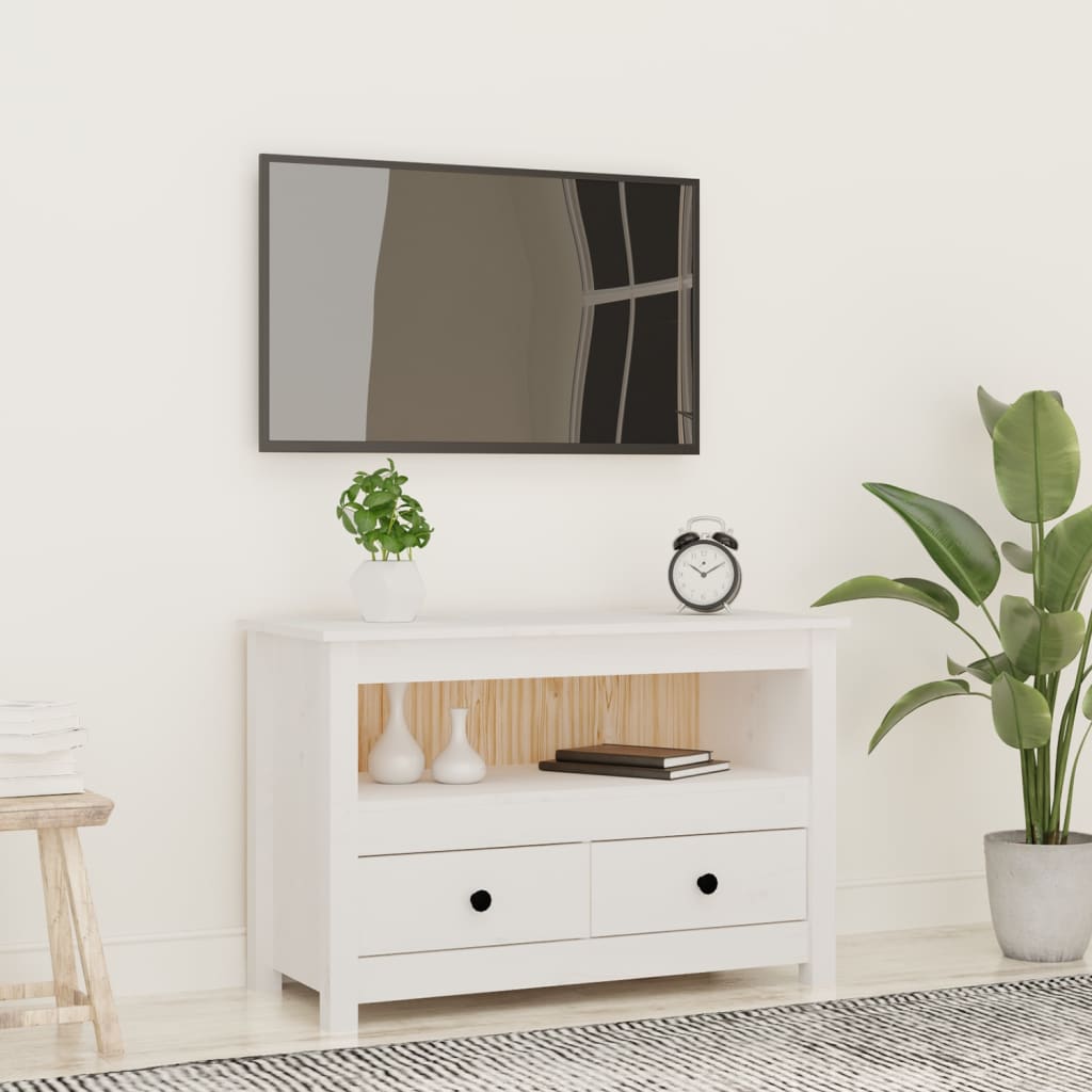 TV-taso valkoinen 79x35x52 cm täysi mänty - Sisustajankoti.fi