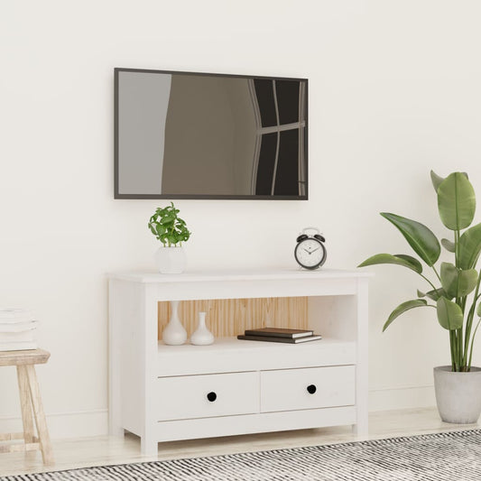 TV-taso valkoinen 79x35x52 cm täysi mänty - Sisustajankoti.fi