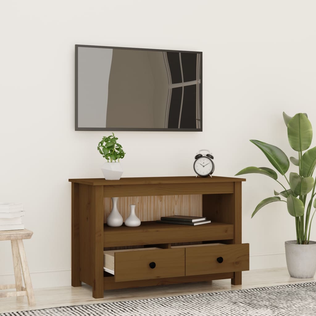 TV-taso hunajanruskea 79x35x52 cm täysi mänty - Sisustajankoti.fi