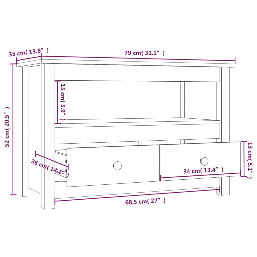 TV-taso hunajanruskea 79x35x52 cm täysi mänty - Sisustajankoti.fi