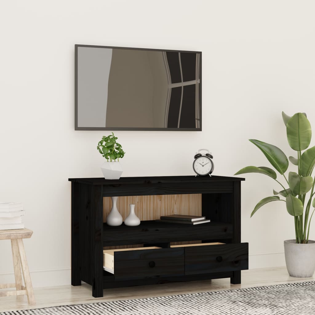 TV-taso musta 79x35x52 cm täysi mänty - Sisustajankoti.fi