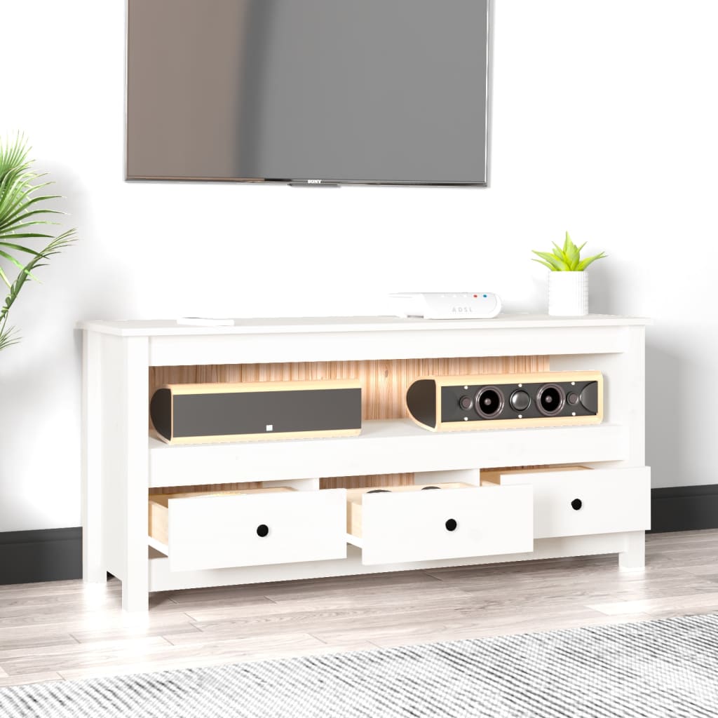 TV-taso valkoinen 114x35x52 cm täysi mänty - Sisustajankoti.fi