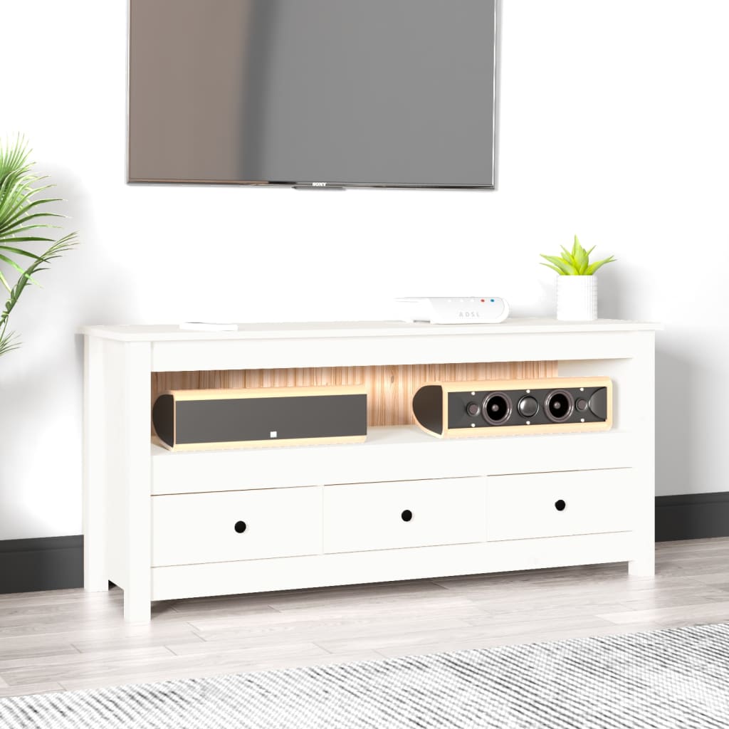 TV-taso valkoinen 114x35x52 cm täysi mänty - Sisustajankoti.fi