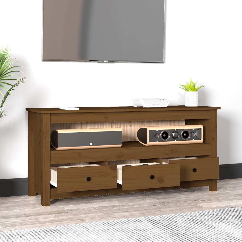 TV-taso hunajanruskea 114x35x52 cm täysi mänty - Sisustajankoti.fi