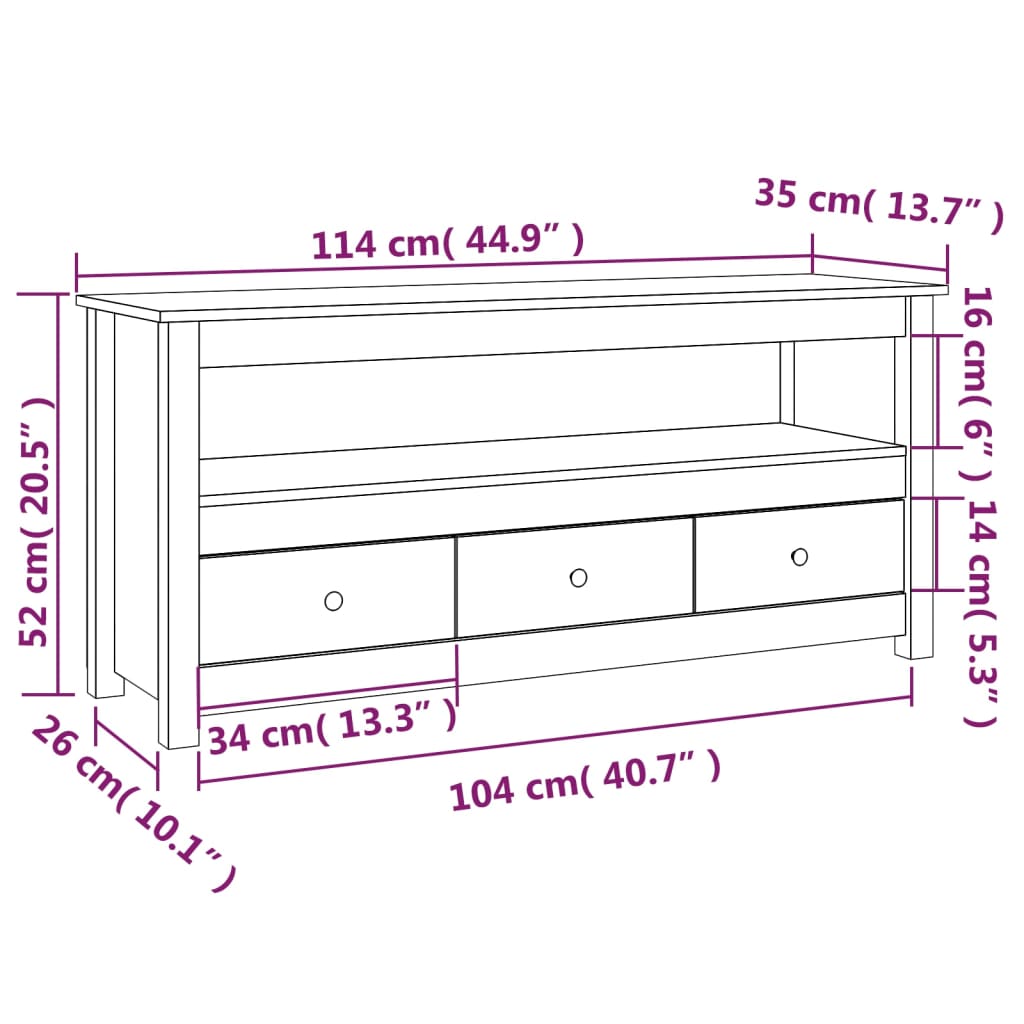 TV-taso hunajanruskea 114x35x52 cm täysi mänty - Sisustajankoti.fi