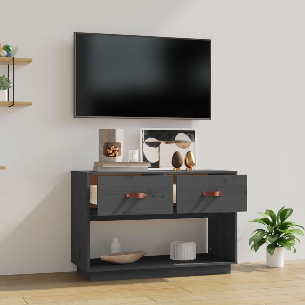 TV-taso harmaa 90x40x60 cm täysi mänty - Sisustajankoti.fi
