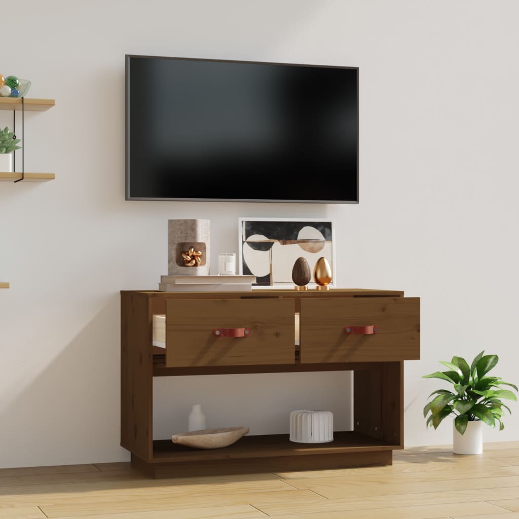 TV-taso hunajanruskea 90x40x60 cm täysi mänty - Sisustajankoti.fi
