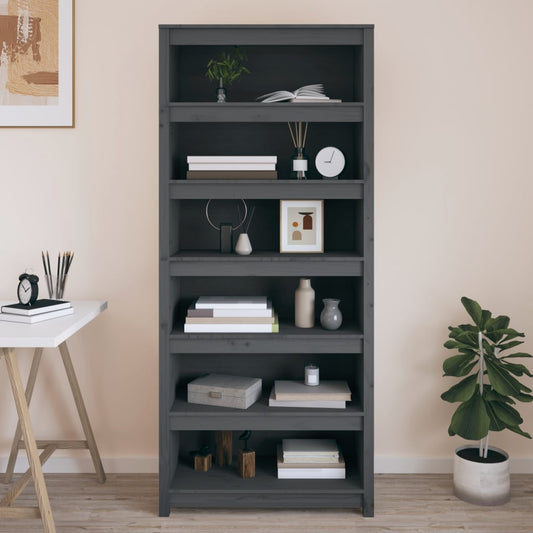 Kirjahylly harmaa 80x35x183 cm täysi mänty - Sisustajankoti.fi