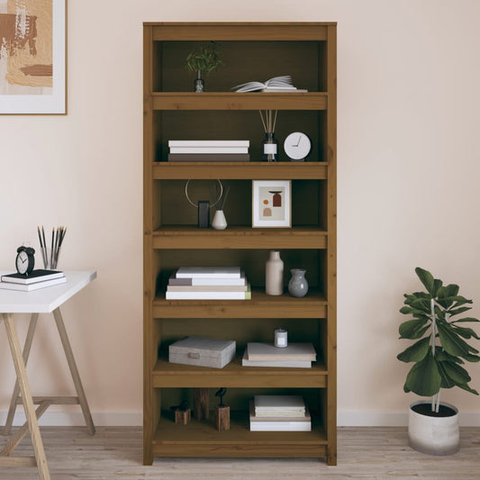 Kirjahylly hunajanruskea 80x35x183 cm täysi mänty - Sisustajankoti.fi