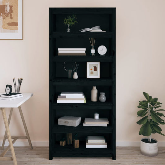 Kirjahylly musta 80x35x183 cm täysi mänty - Sisustajankoti.fi