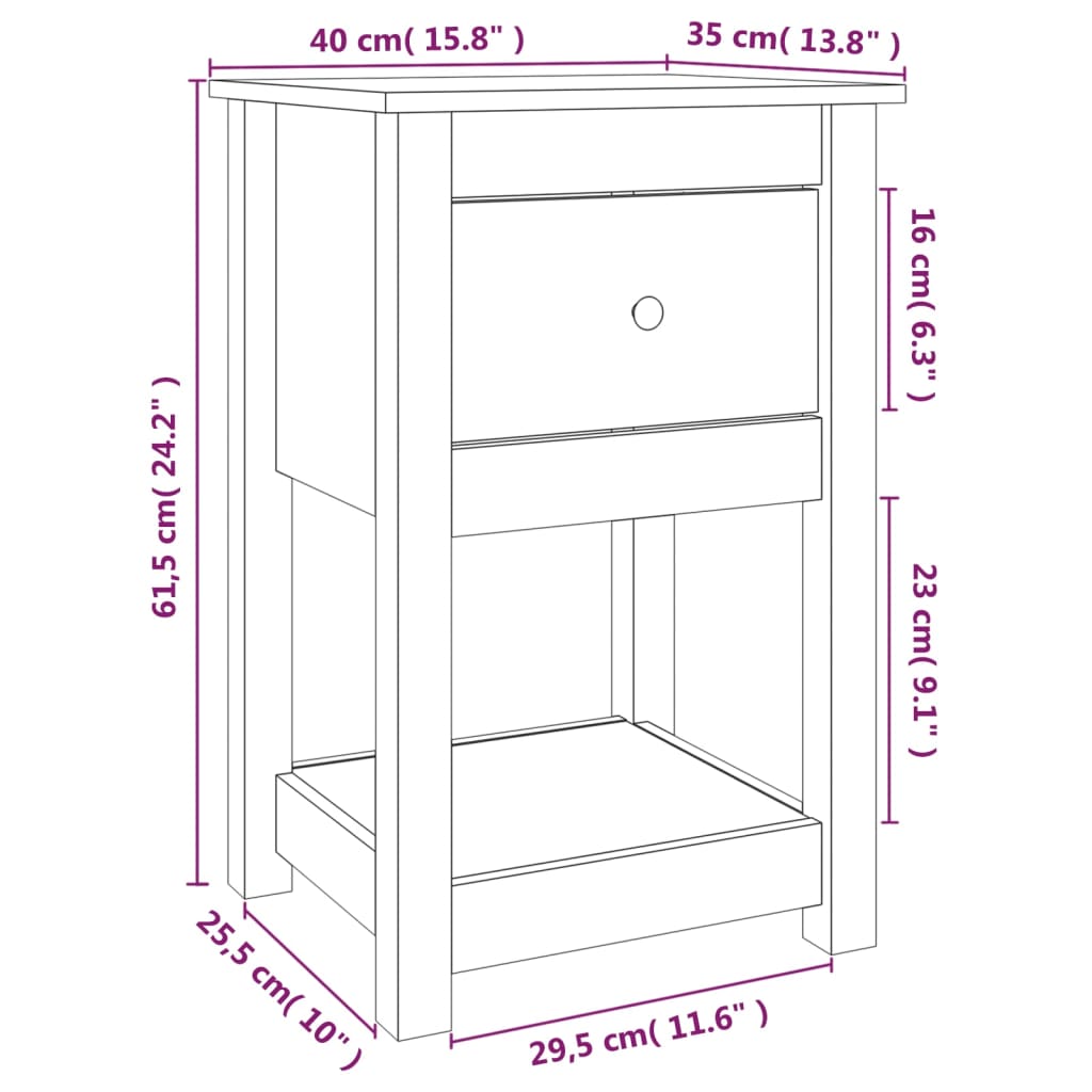 Yöpöydät 2 kpl valkoinen 40x35x61,5 cm täysi mänty - Sisustajankoti.fi