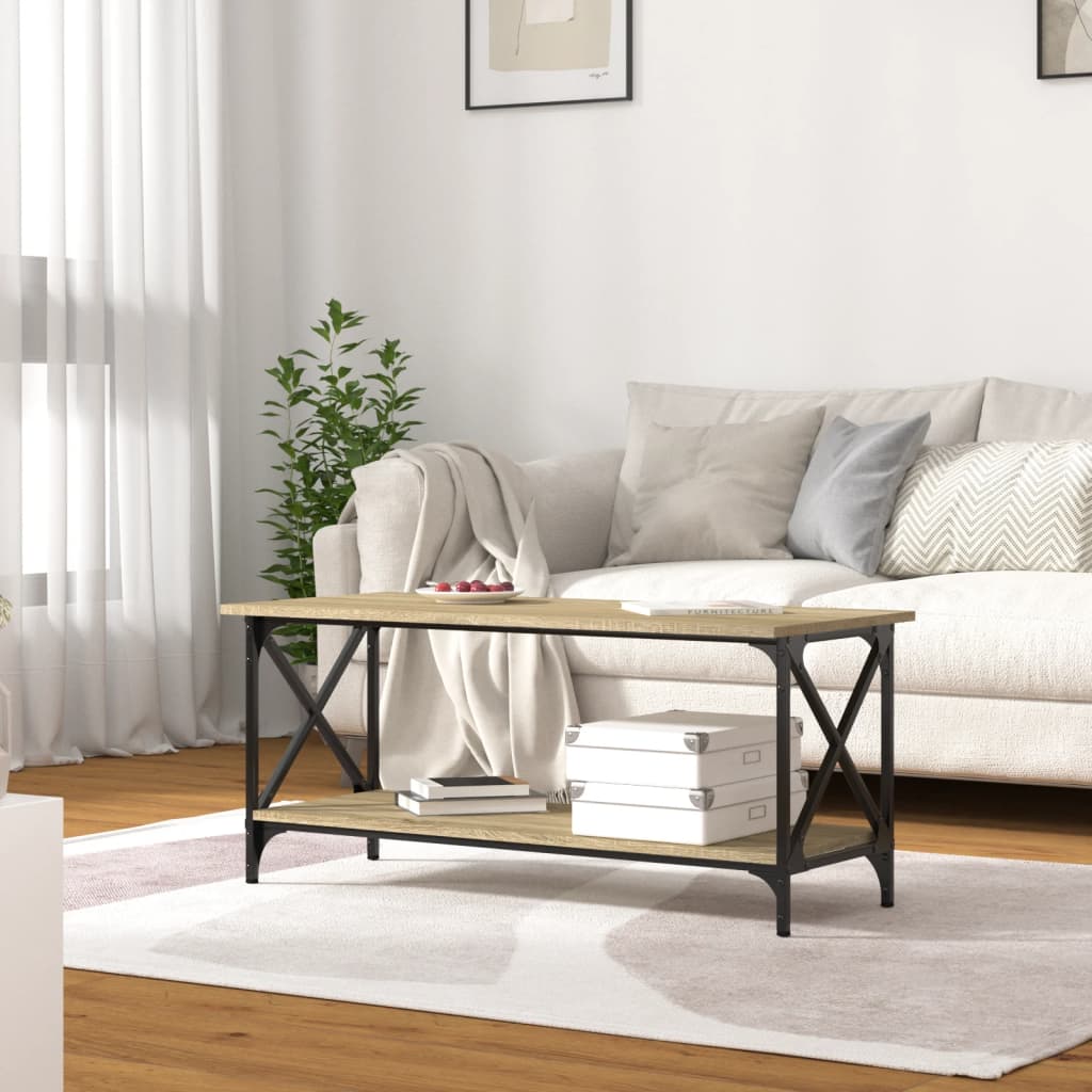 Sohvapöytä Sonoma-tammi 100x45x45 cm tekninen puu ja rauta - Sisustajankoti.fi