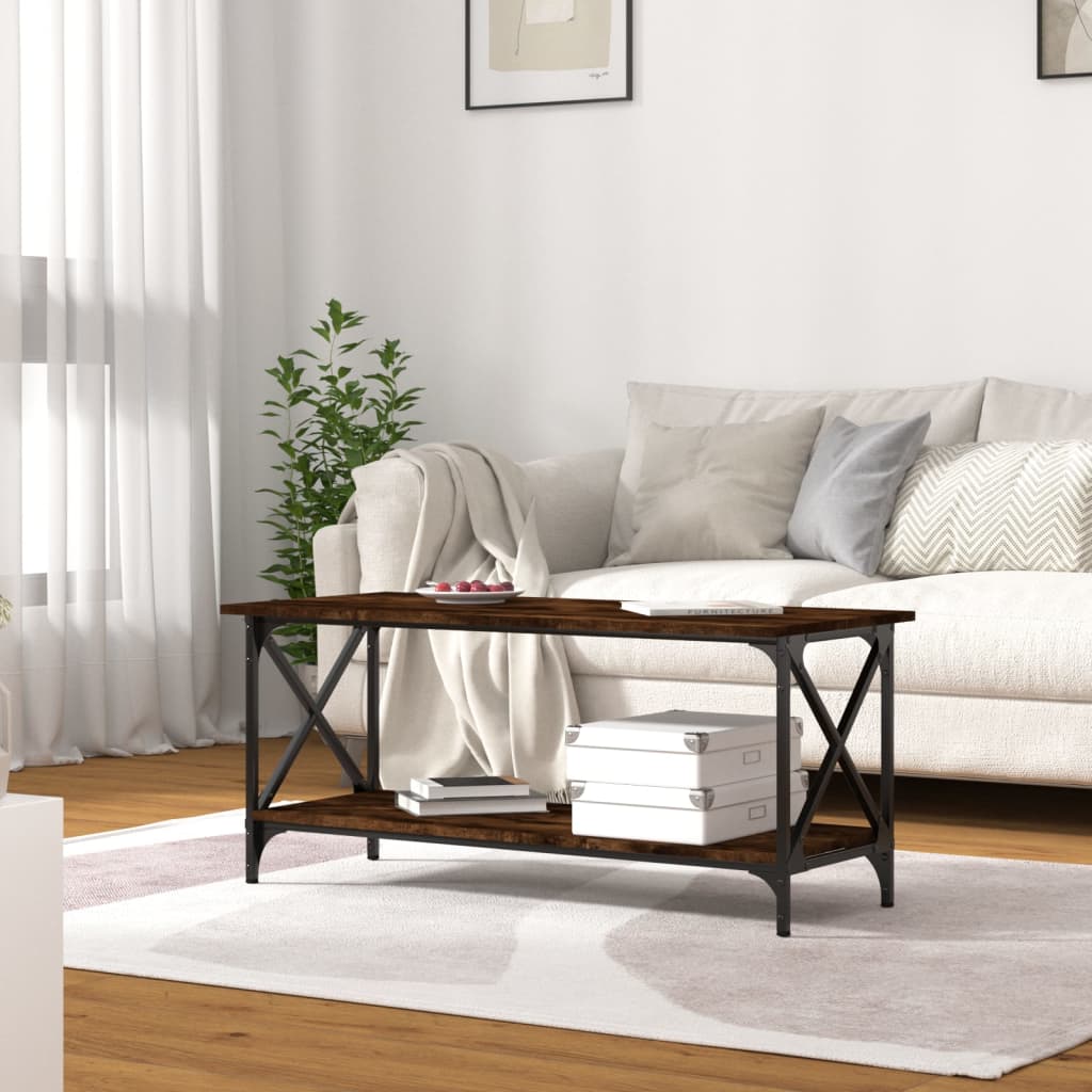 Sohvapöytä savutammi 100x45x45 cm tekninen puu ja rauta - Sisustajankoti.fi