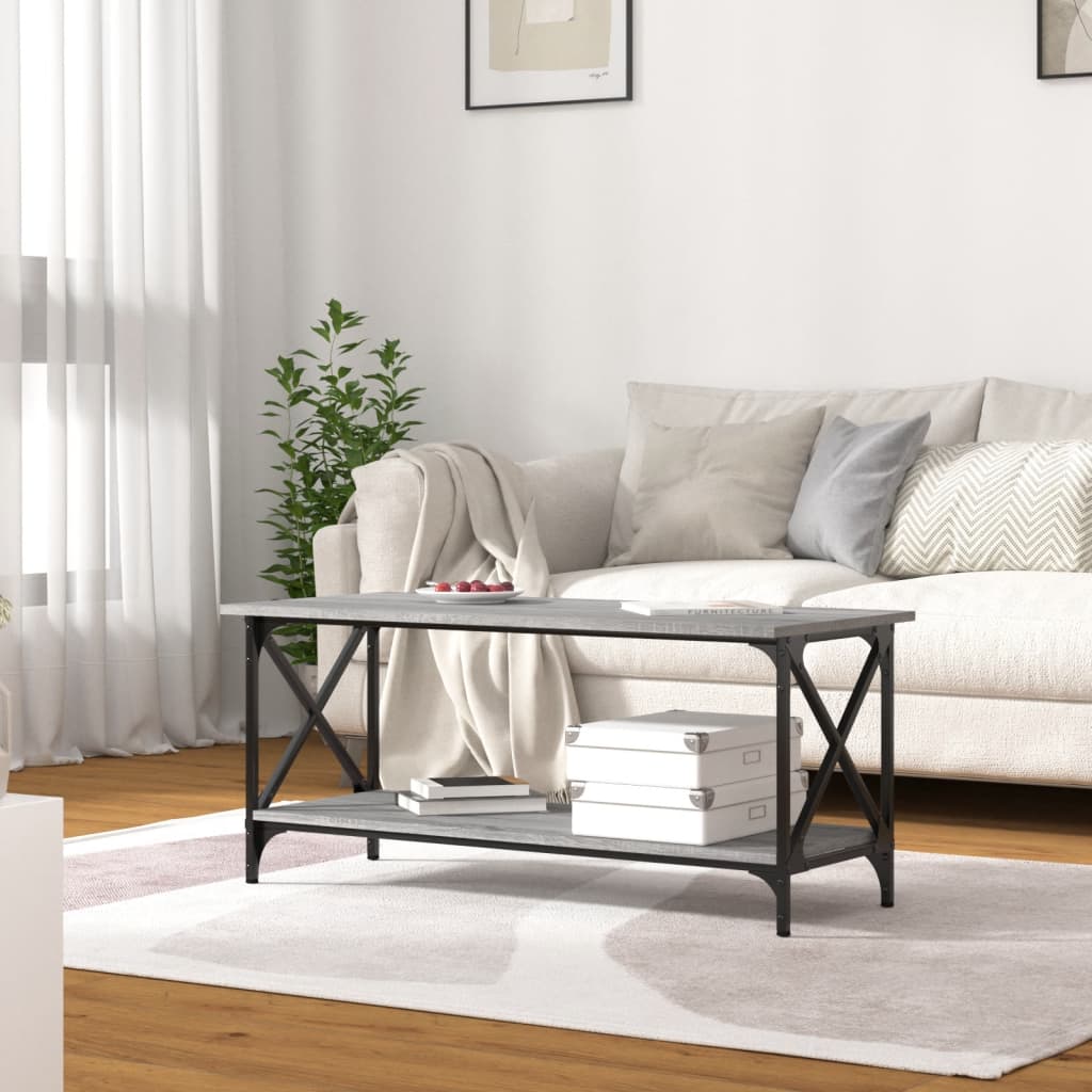 Sohvapöytä harmaa Sonoma 100x45x45 cm tekninen puu ja rauta - Sisustajankoti.fi