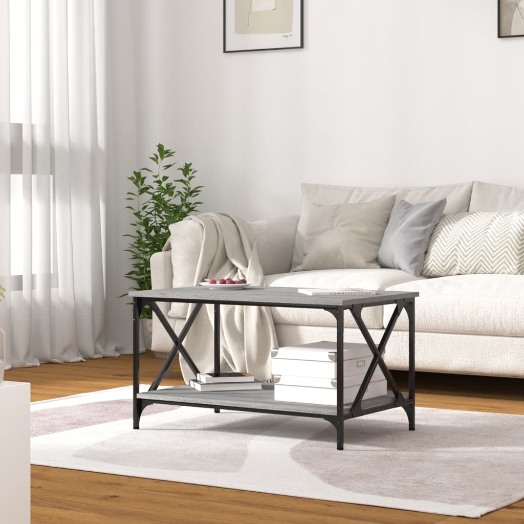 Sohvapöytä harmaa Sonoma 80x50x45 cm tekninen puu ja rauta - Sisustajankoti.fi