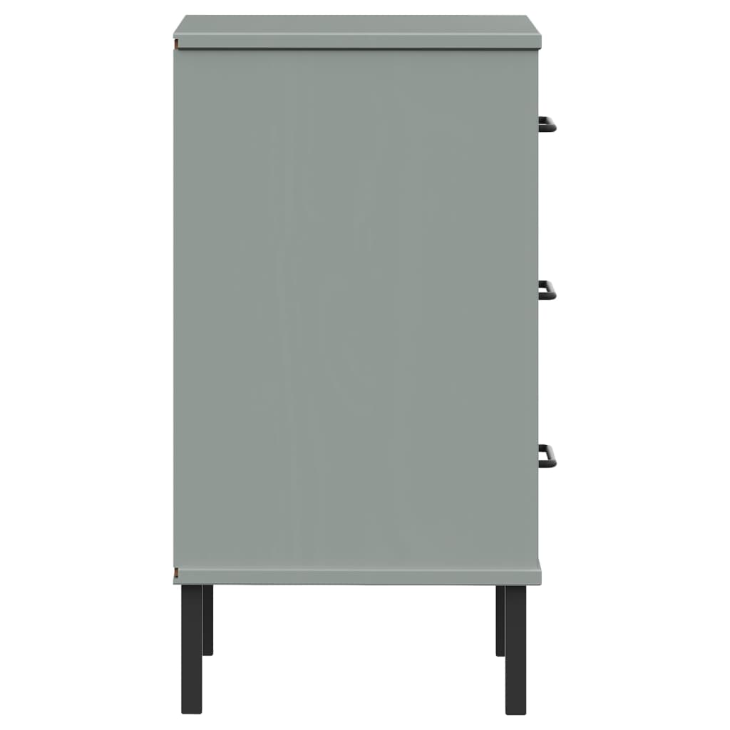 Yöpöytä metallijaloilla harmaa täysi mänty OSLO - Sisustajankoti.fi