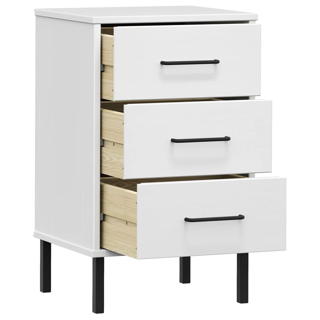 Yöpöytä metallijaloilla valkoinen täysi mänty OSLO - Sisustajankoti.fi