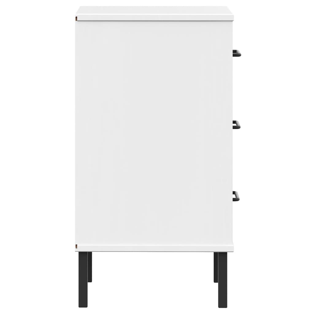 Yöpöytä metallijaloilla valkoinen täysi mänty OSLO - Sisustajankoti.fi