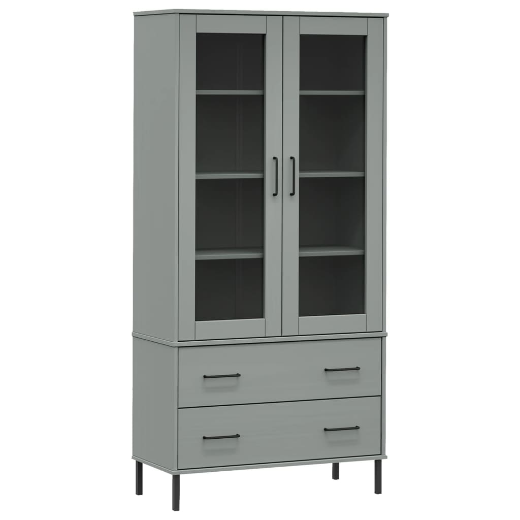Kirjakaappi metallijaloilla harmaa 85x35x172,5 cm täyspuu OSLO - Sisustajankoti.fi