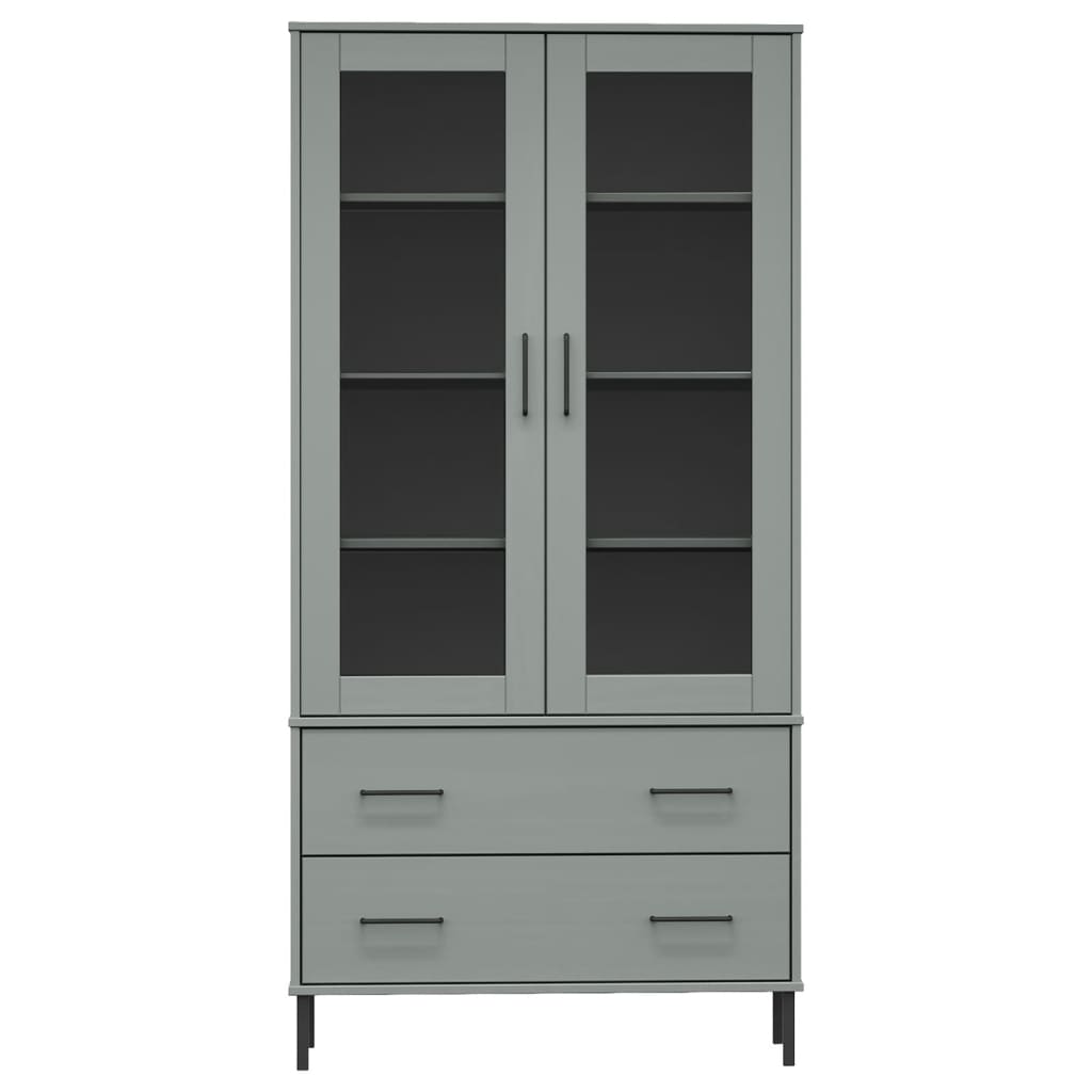 Kirjakaappi metallijaloilla harmaa 85x35x172,5 cm täyspuu OSLO - Sisustajankoti.fi