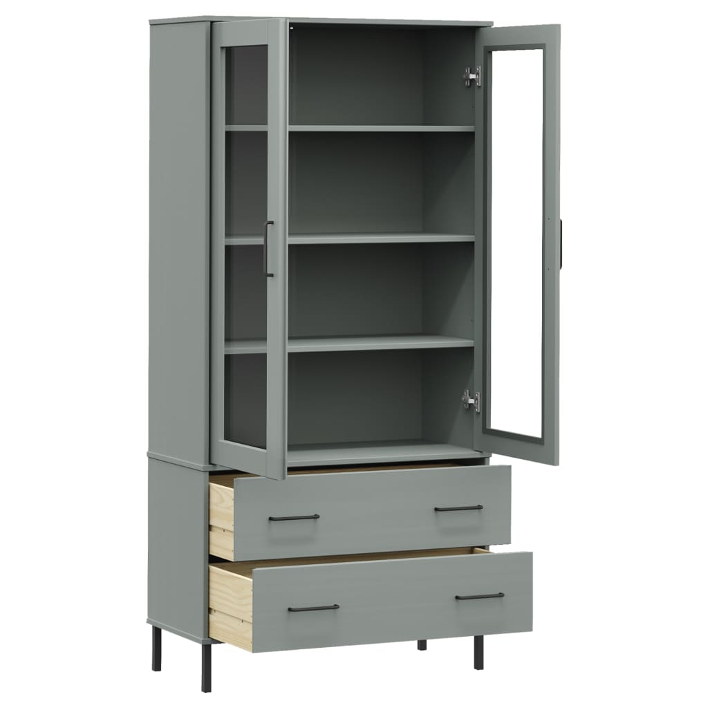 Kirjakaappi metallijaloilla harmaa 85x35x172,5 cm täyspuu OSLO - Sisustajankoti.fi