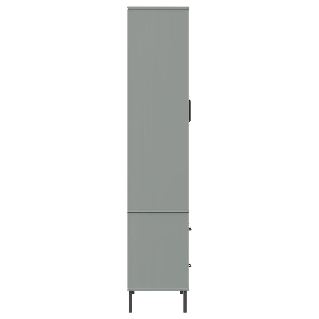 Kirjakaappi metallijaloilla harmaa 85x35x172,5 cm täyspuu OSLO - Sisustajankoti.fi