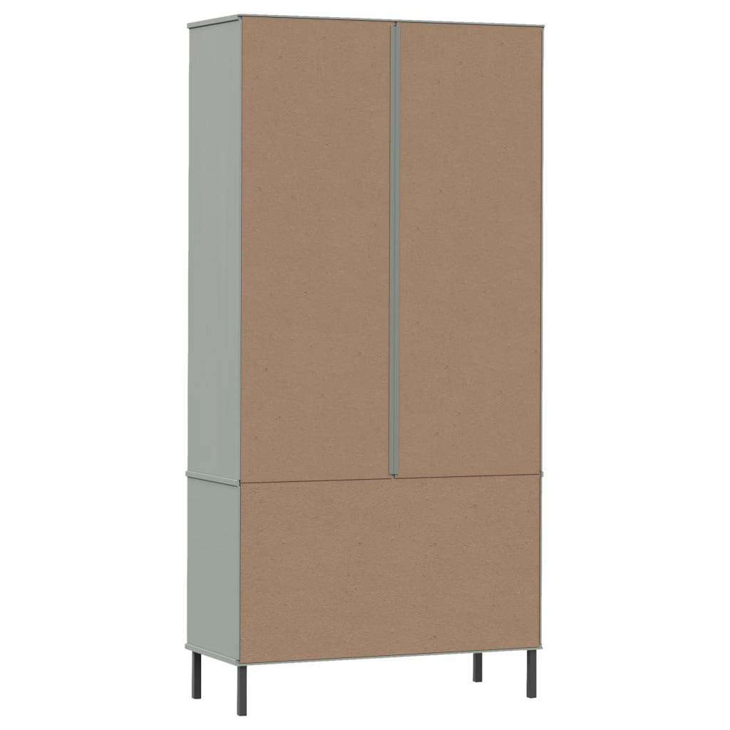 Kirjakaappi metallijaloilla harmaa 85x35x172,5 cm täyspuu OSLO - Sisustajankoti.fi
