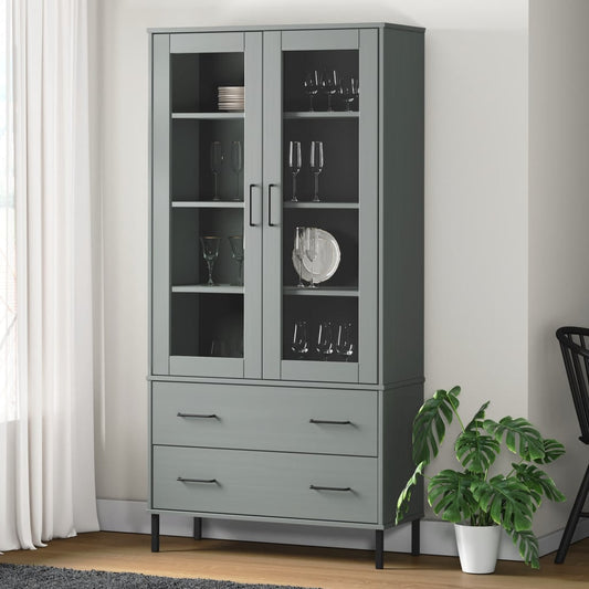 Kirjakaappi metallijaloilla harmaa 85x35x172,5 cm täyspuu OSLO - Sisustajankoti.fi