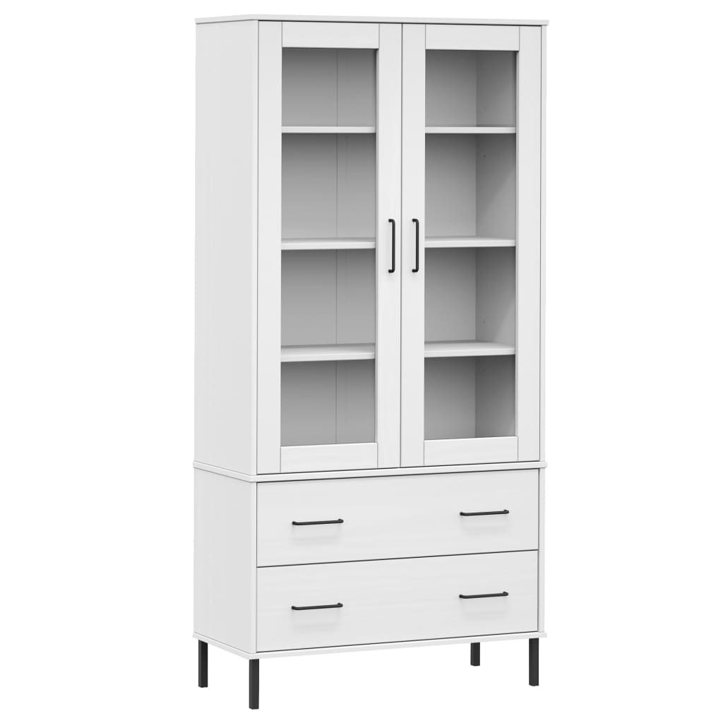 Kirjakaappi metallijaloilla valk. 85x35x172,5 cm täyspuu OSLO - Sisustajankoti.fi