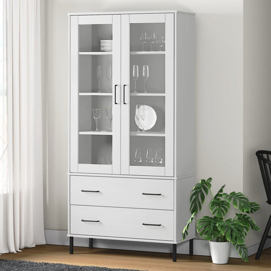 Kirjakaappi metallijaloilla valk. 85x35x172,5 cm täyspuu OSLO - Sisustajankoti.fi