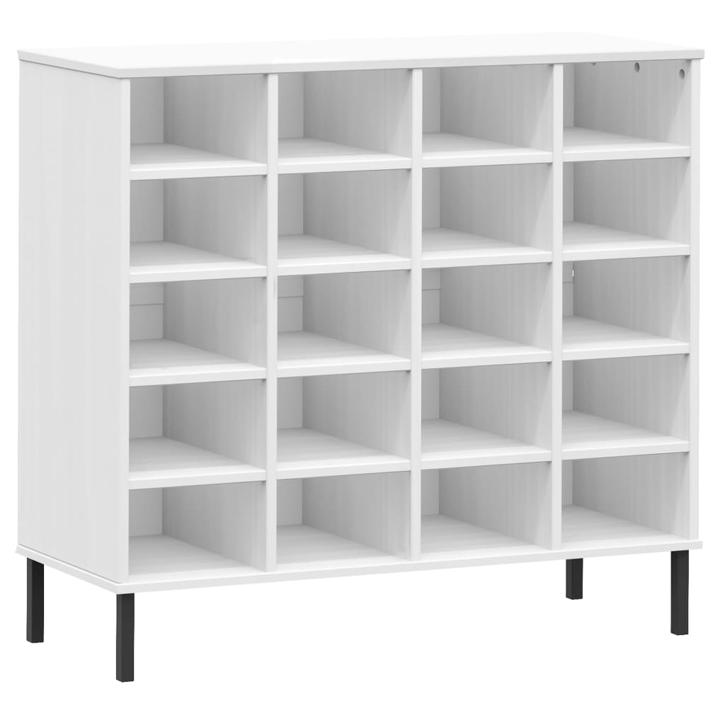 Kenkäteline metallijaloilla valkoinen 95x35x87 cm täyspuu OSLO - Sisustajankoti.fi