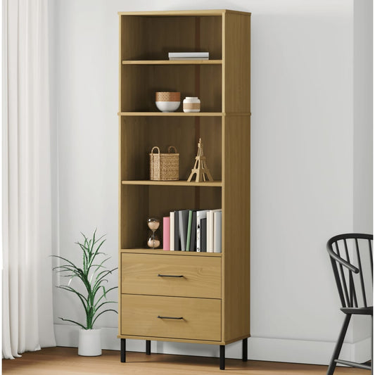 Kirjahylly 2 laatikolla ruskea 60x35x180 cm täyspuu OSLO - Sisustajankoti.fi