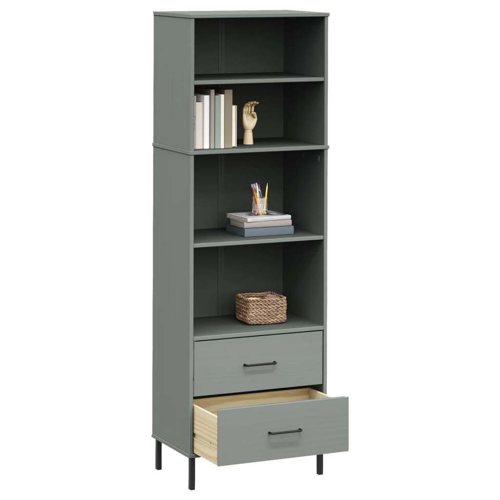Kirjahylly 2 laatikolla harmaa 60x35x180 cm täyspuu OSLO - Sisustajankoti.fi