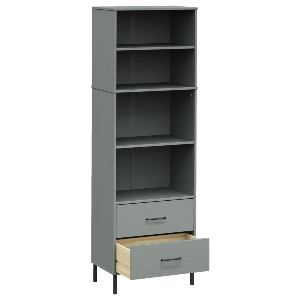 Kirjahylly 2 laatikolla harmaa 60x35x180 cm täyspuu OSLO - Sisustajankoti.fi