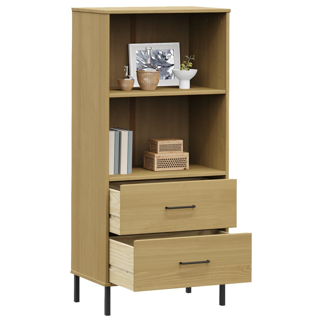 Kirjahylly 2 laatikolla ruskea 60x35x128,5 cm täyspuu OSLO - Sisustajankoti.fi