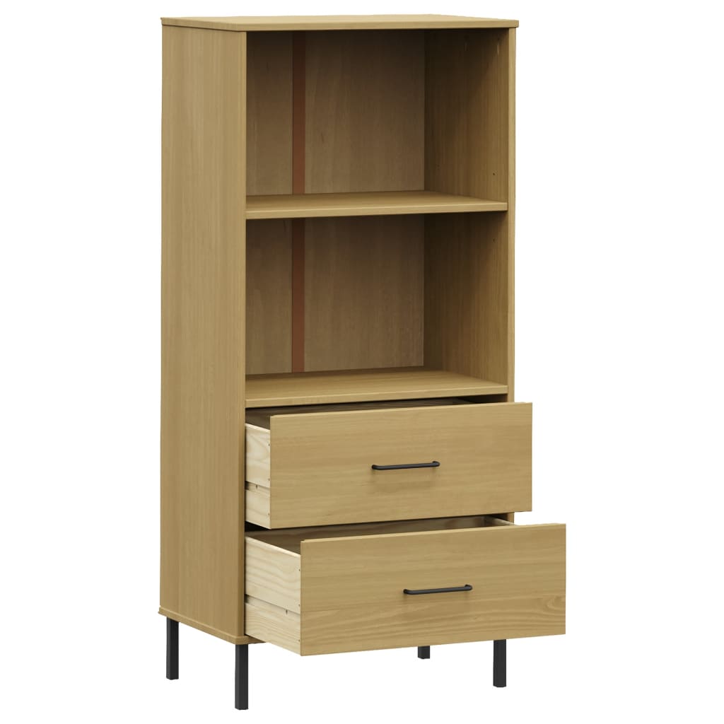 Kirjahylly 2 laatikolla ruskea 60x35x128,5 cm täyspuu OSLO - Sisustajankoti.fi