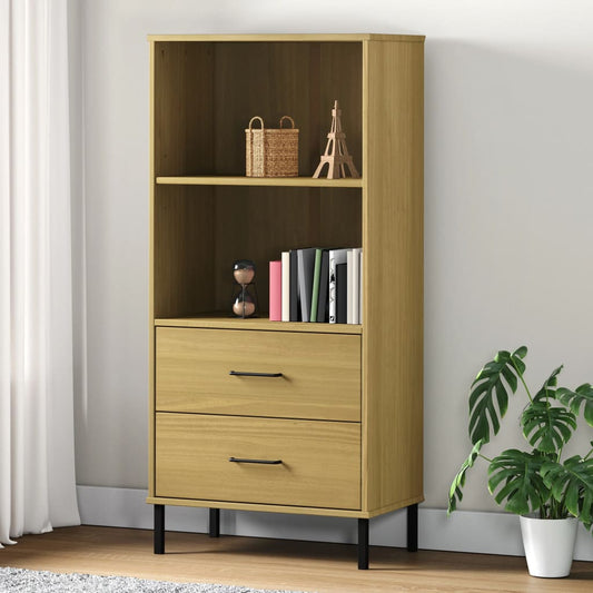 Kirjahylly 2 laatikolla ruskea 60x35x128,5 cm täyspuu OSLO - Sisustajankoti.fi
