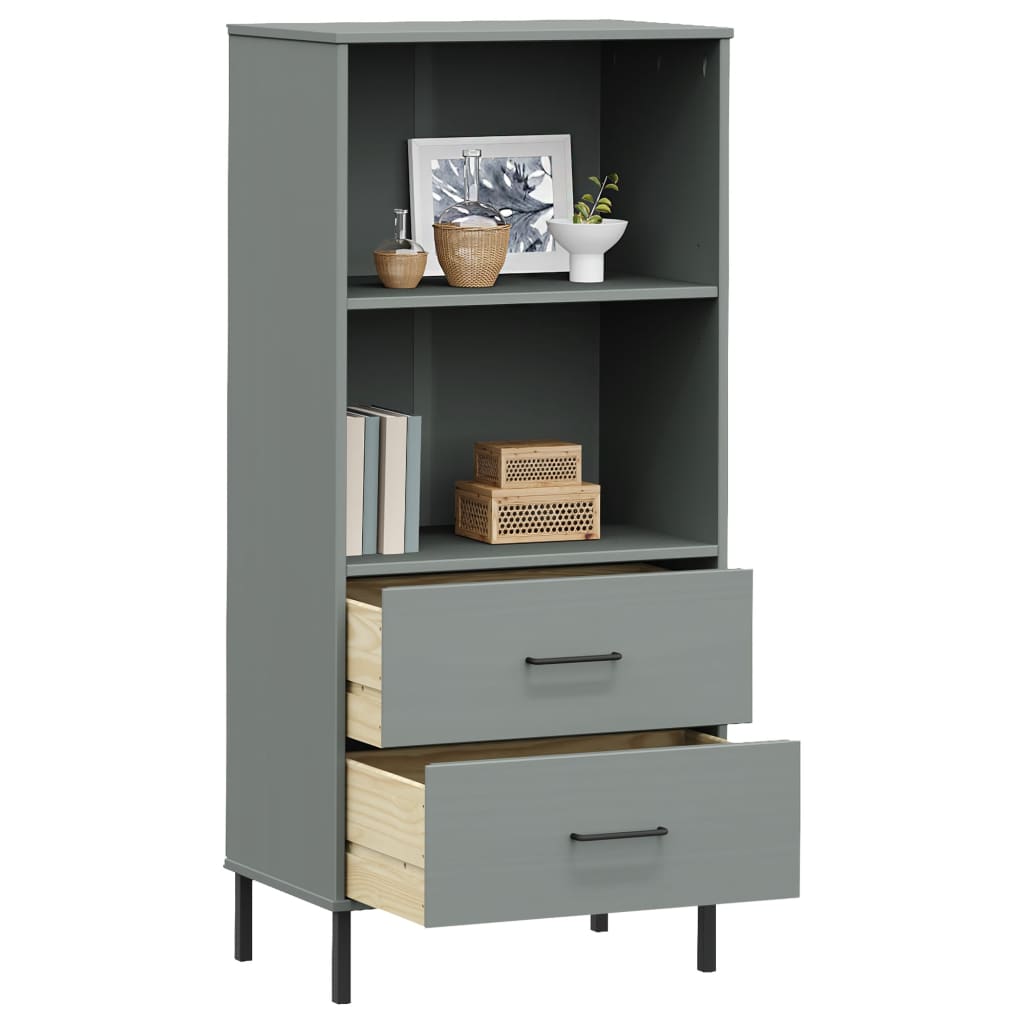 Kirjahylly 2 laatikolla harmaa 60x35x128,5 cm täyspuu OSLO - Sisustajankoti.fi