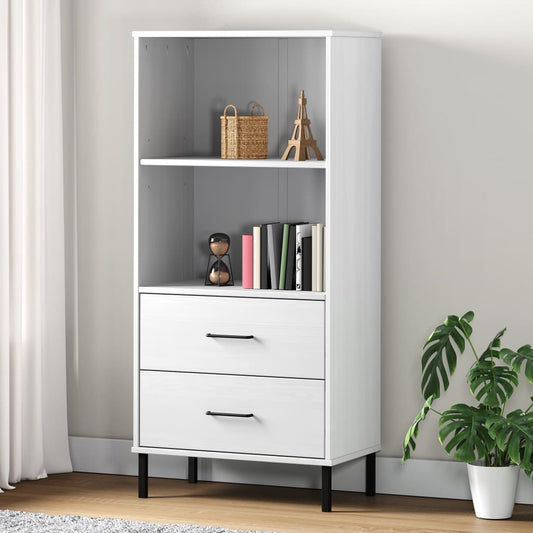 Kirjahylly 2 laatikolla valkoinen 60x35x128,5 cm täyspuu OSLO - Sisustajankoti.fi