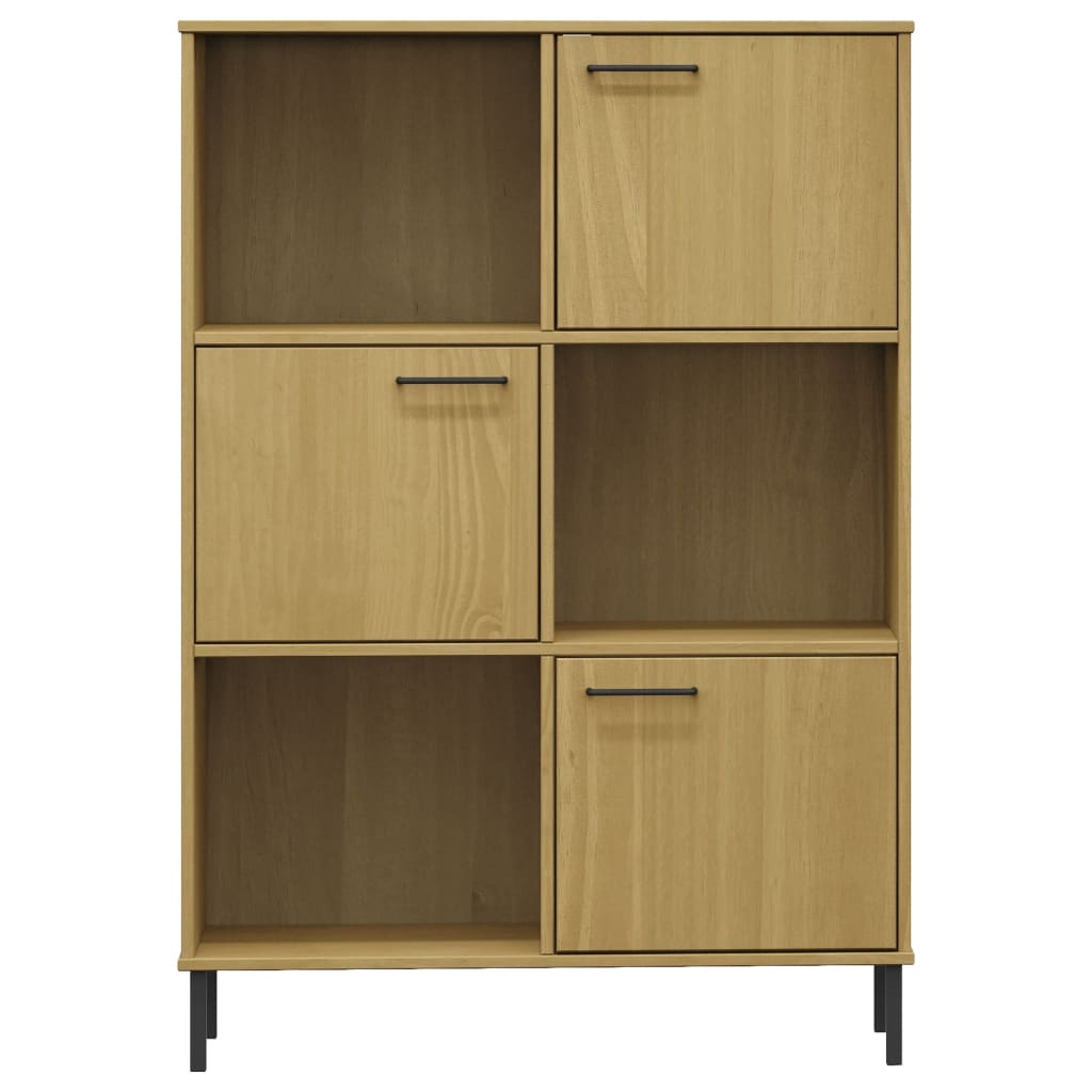 Kirjakaappi metallijaloilla ruskea 90x35x128,5 cm täyspuu OSLO - Sisustajankoti.fi