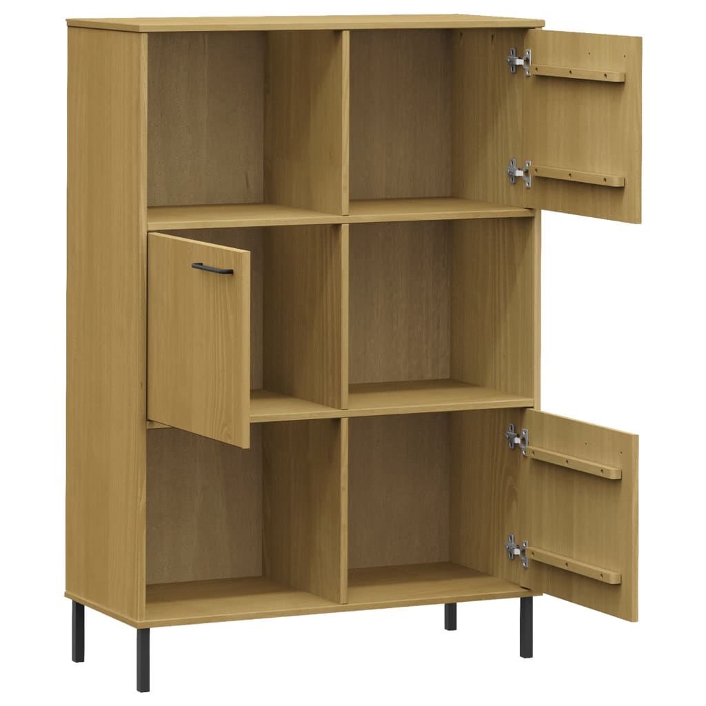 Kirjakaappi metallijaloilla ruskea 90x35x128,5 cm täyspuu OSLO - Sisustajankoti.fi