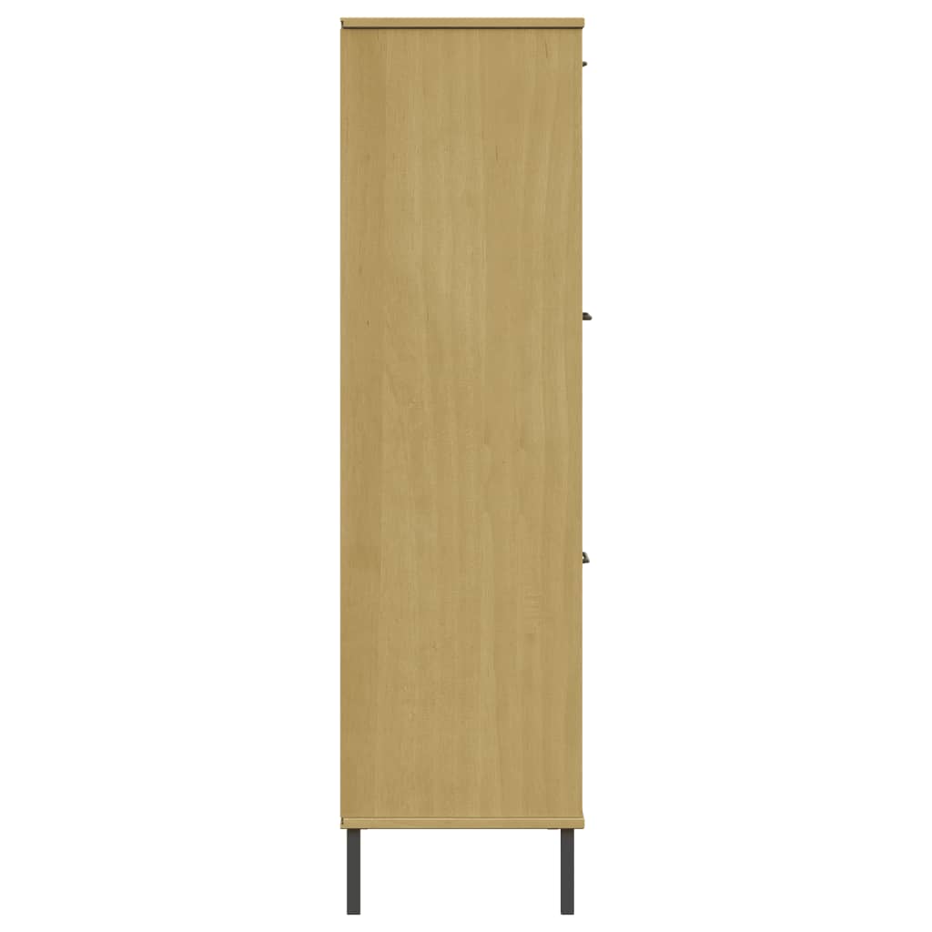 Kirjakaappi metallijaloilla ruskea 90x35x128,5 cm täyspuu OSLO - Sisustajankoti.fi