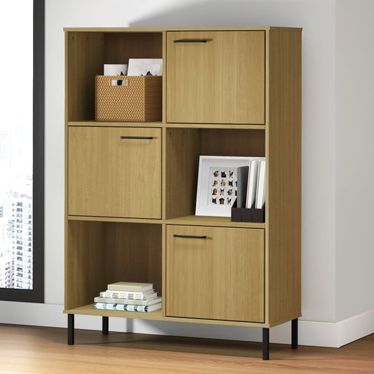 Kirjakaappi metallijaloilla ruskea 90x35x128,5 cm täyspuu OSLO - Sisustajankoti.fi