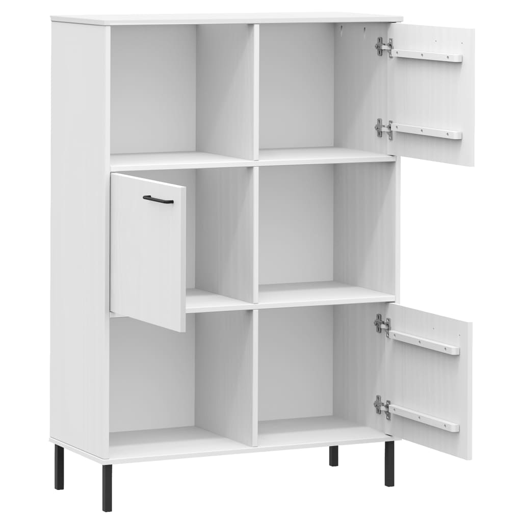 Kirjakaappi metallijaloilla valk. 90x35x128,5 cm täyspuu OSLO - Sisustajankoti.fi