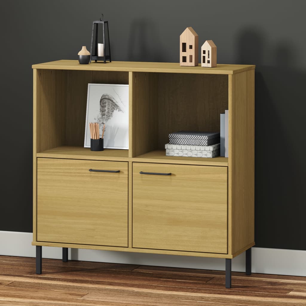 Kirjakaappi metallijaloilla ruskea 90x35x90,5 cm täyspuu OSLO - Sisustajankoti.fi