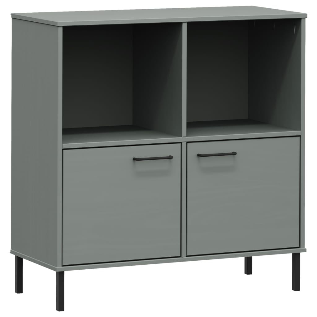 Kirjakaappi metallijaloilla harmaa 90x35x90,5 cm täyspuu OSLO - Sisustajankoti.fi