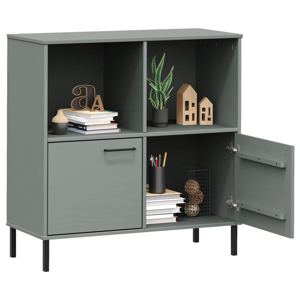 Kirjakaappi metallijaloilla harmaa 90x35x90,5 cm täyspuu OSLO - Sisustajankoti.fi