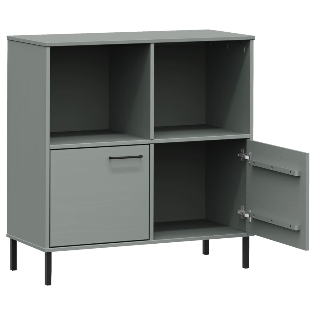 Kirjakaappi metallijaloilla harmaa 90x35x90,5 cm täyspuu OSLO - Sisustajankoti.fi